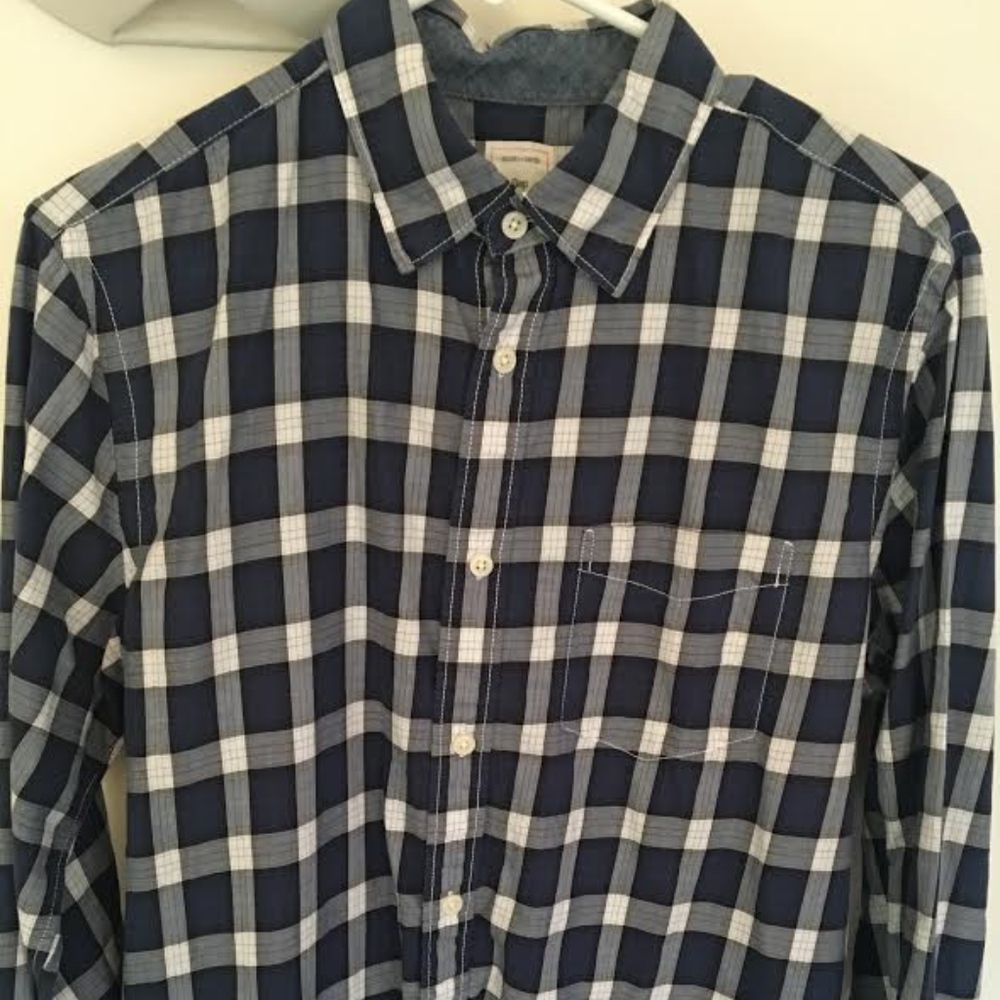 Gap Mens Crafted Oxford in Blue/Grey Plaid